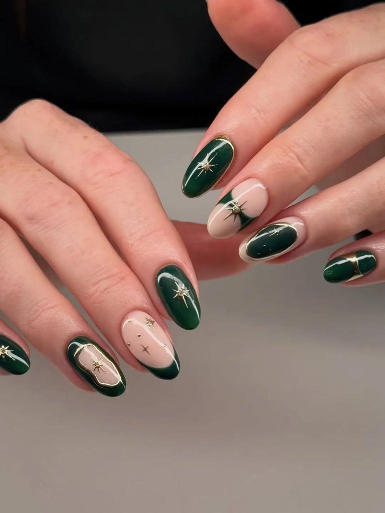 Forest Green with Nude Half-Moons and Gold Forest Green with Nude Half-Moons and Gold — Forest Green Nails 2027