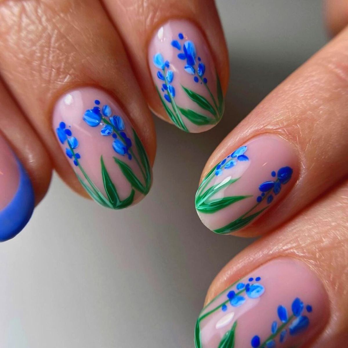 Blue Lavender Floral Oval Nails — Floral Gel Nails 2027
