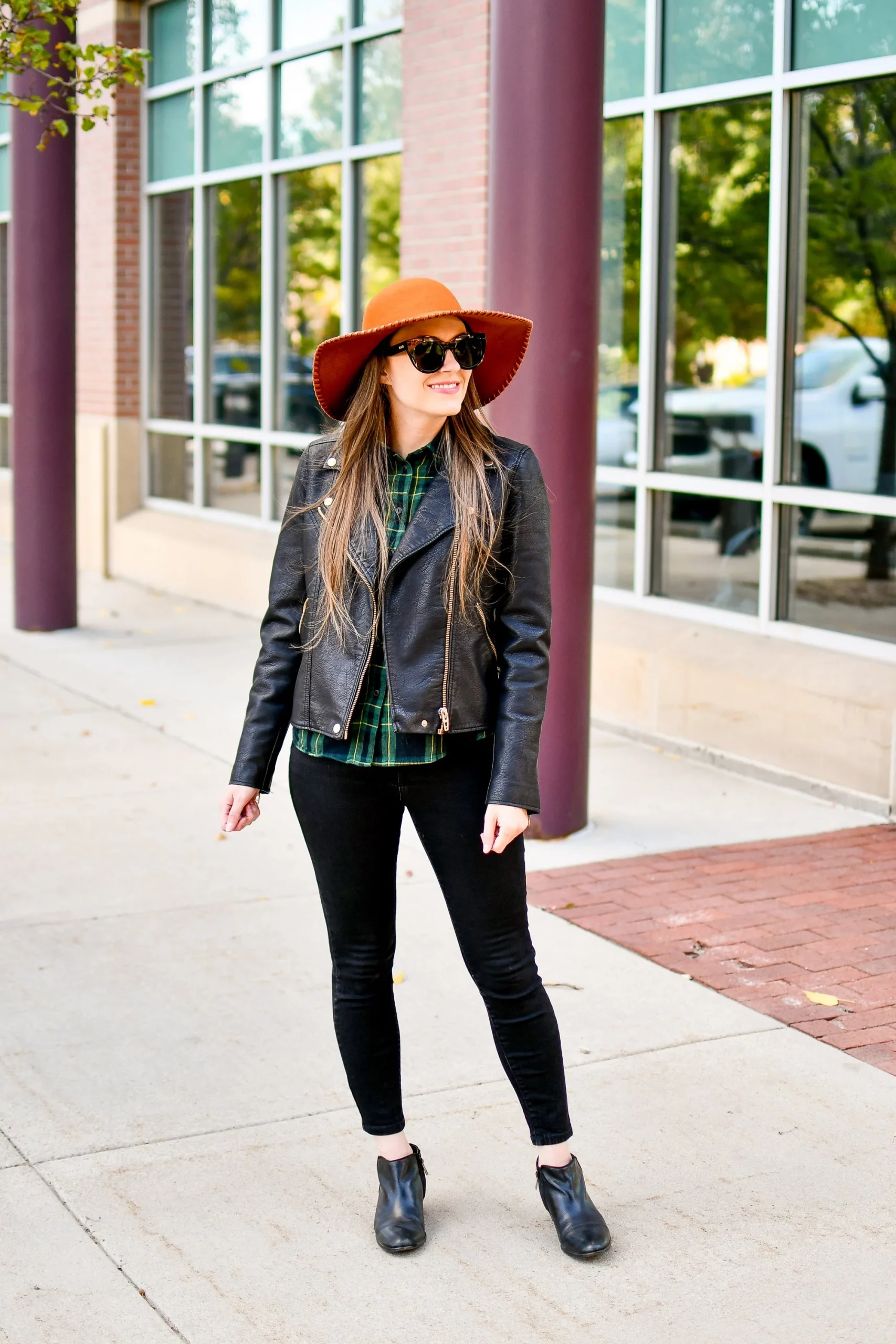 Autumnal Vibes: Flannel with Moto Jacket, Skinny Jeans, and Fedora Autumnal Vibes: Flannel with Moto Jacket, Skinny Jeans, and Fedora — Flannel Outfits 2027