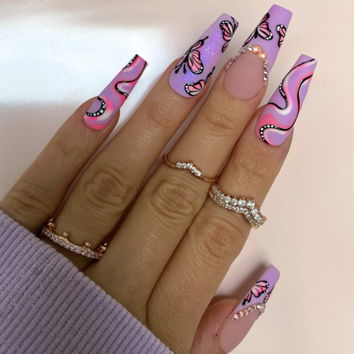 Matte Wavy Line Butterfly Nails Matte Wavy Line Butterfly Nails — Long Butterfly Coffin Nails 2027