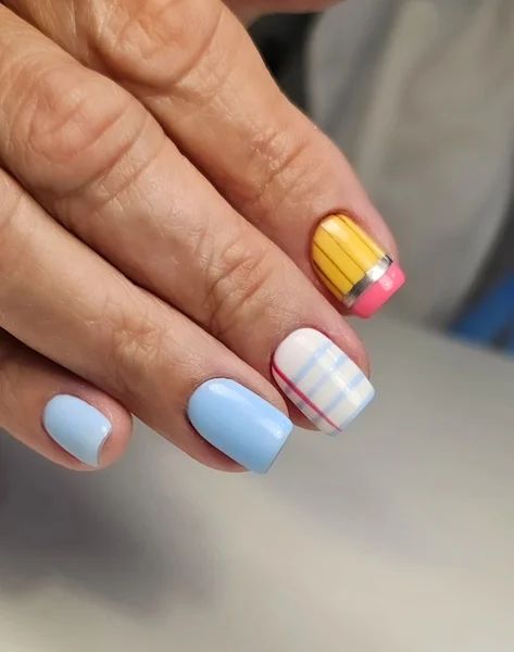 White Base with Pencil and Plaid White Base with Pencil and Plaid — Teacher Nails 2027