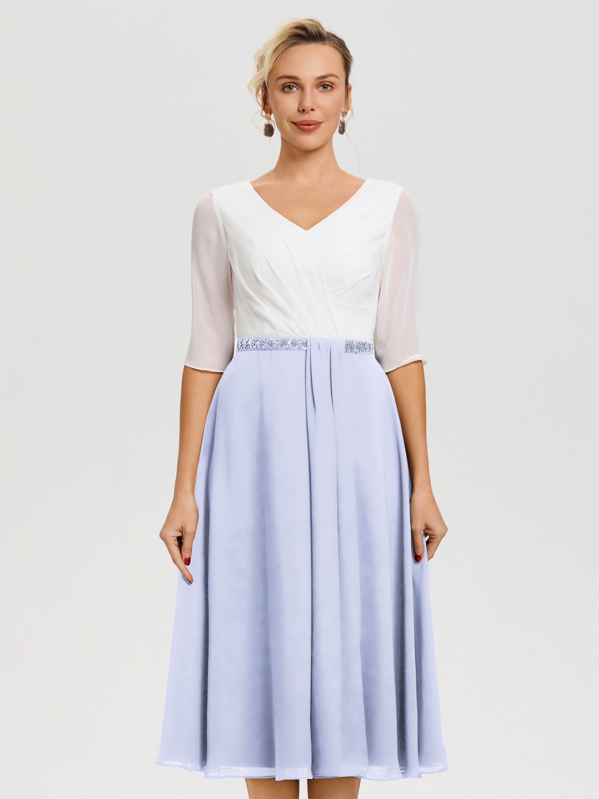 Light Blue A-Line Dress with White Bodice for Formal Events Light Blue A-Line Dress with White Bodice for Formal Events — Lavender Outfits 2027