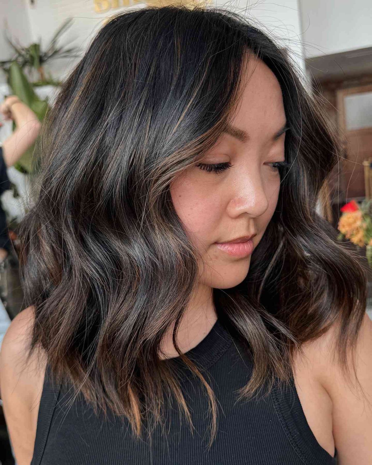 Mocha Brown Lob With Caramel Mocha Brown Lob With Caramel — Old Money Hair Color 2027
