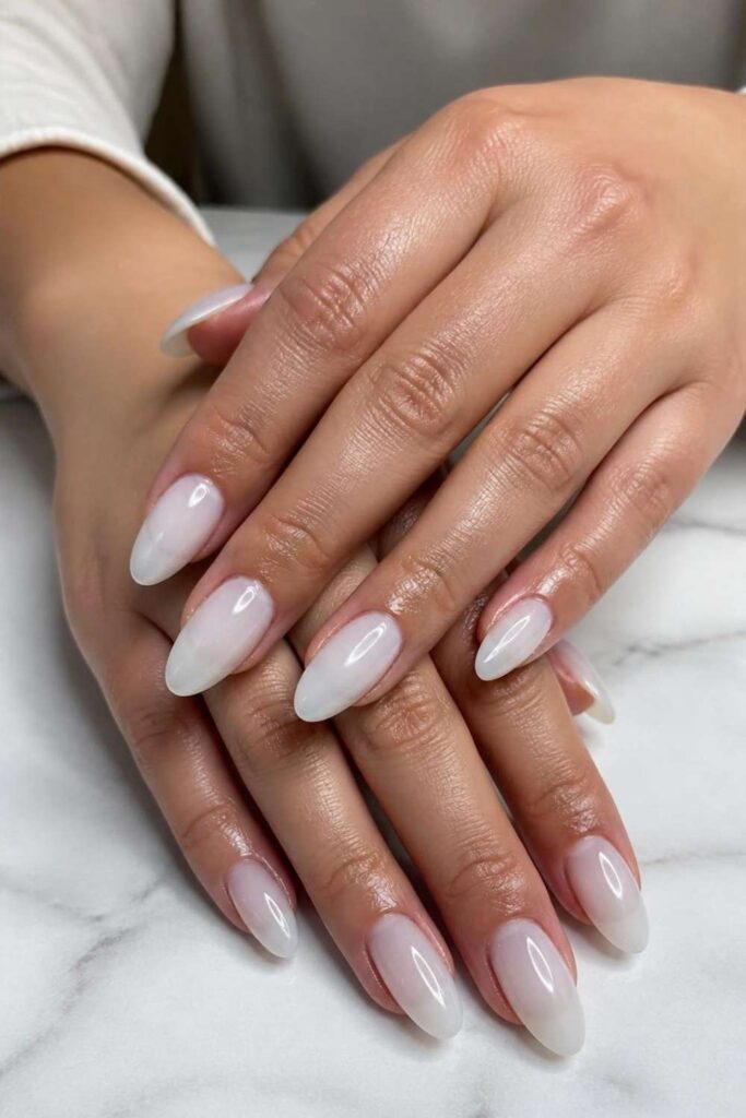 Long Oval Milky Pearlescent Nails Long Oval Milky Pearlescent Nails — Long Spring Nails 2027