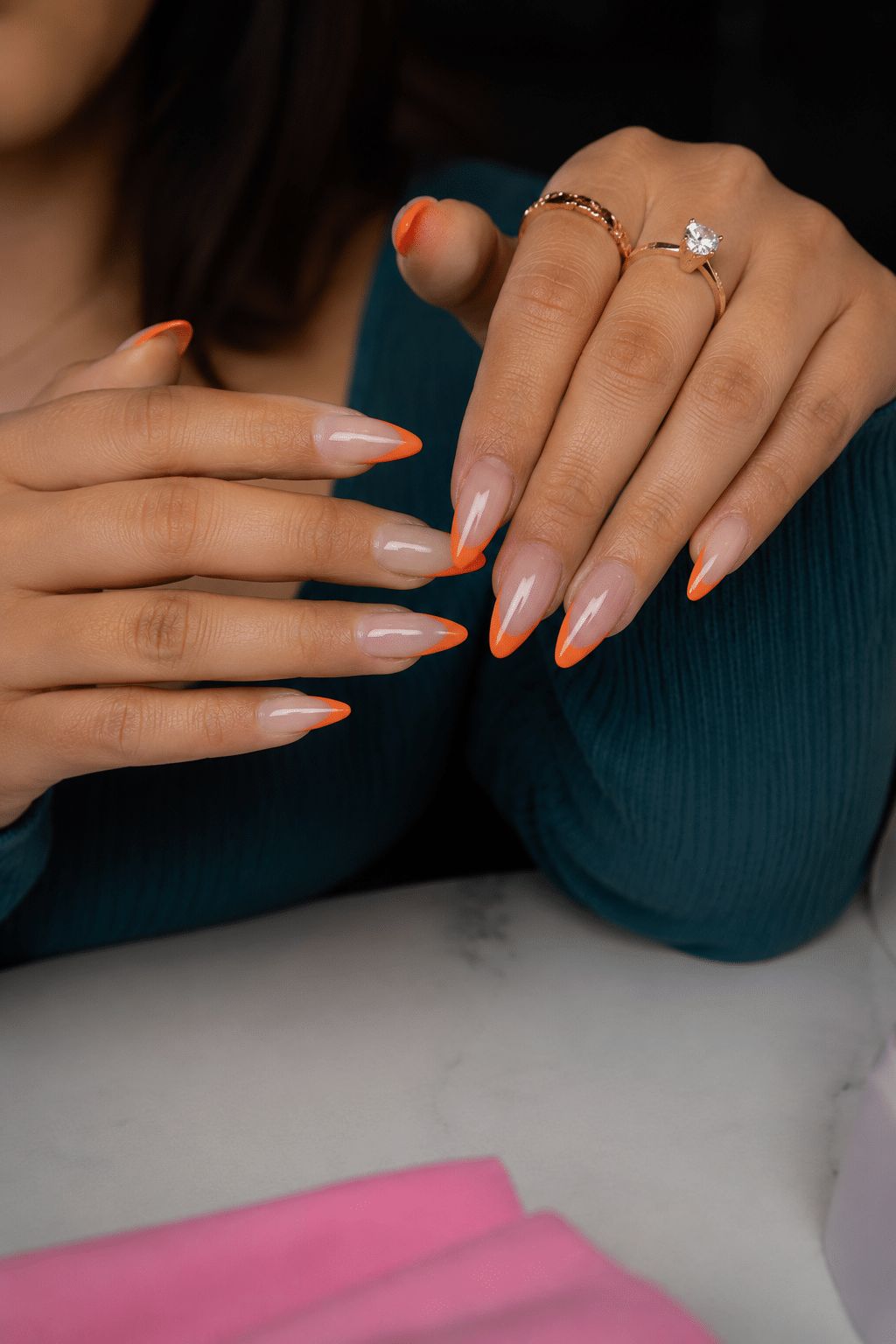 Long Stiletto Bright Orange French Tips — Coral French Tip Nails 2027