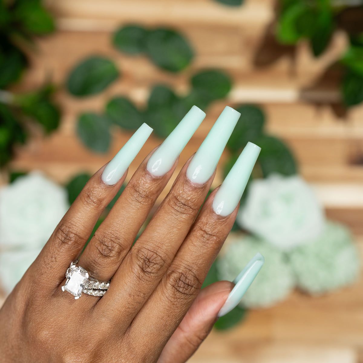 Mint Green Ombre Extra Long Square Mint Green Ombre Extra Long Square — Polygel Nails 2027