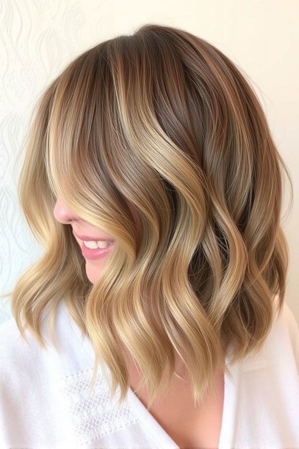 Front View Effortless Blonde Balayage Lob With Curtain Bangs — Balayage Lob 2027