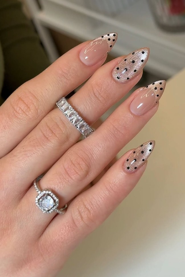 Nude Gold Glitter Polka Dot French — Sparkly Prom Nails 2027