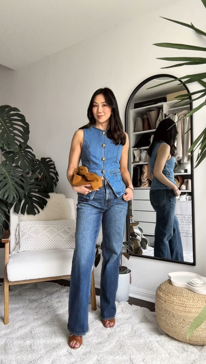 Denim-on-Denim: Medium Blue Bootcut Jeans with Matching Vest Denim-on-Denim: Medium Blue Bootcut Jeans with Matching Vest — Bootcut Jeans Outfits 2027 with Tank Top