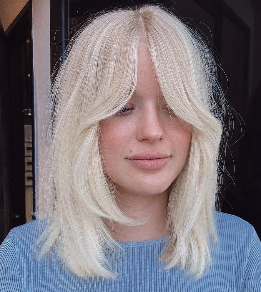 Ash Blonde Shag With Face-Framing Bangs Ash Blonde Shag With Face-Framing Bangs — Bardot Bangs 2027