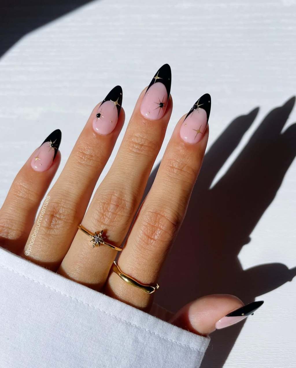 Black Gold Star Stiletto Nails Black Gold Star Stiletto Nails — Fall French Tip Nails 2026
