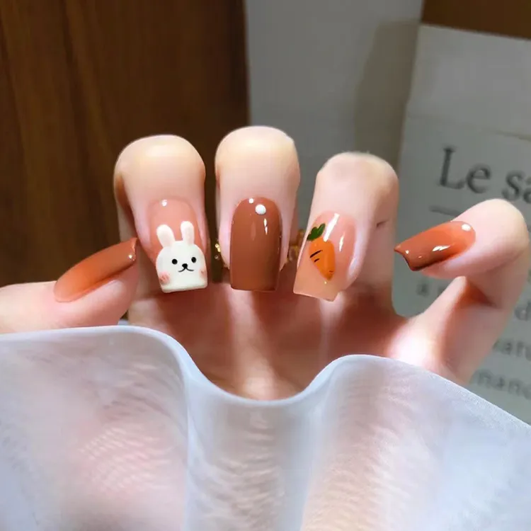 3D Bunny and Carrot on Nude Gradient 3D Bunny and Carrot on Nude Gradient — Funny Bunny Nails 2027