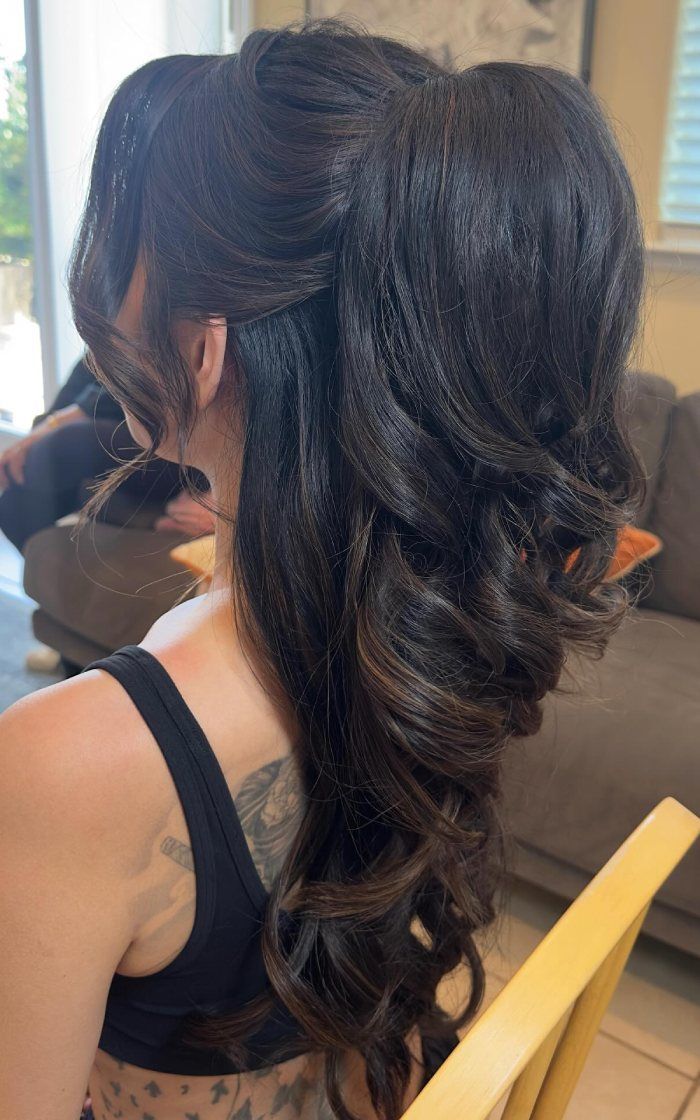 Voluminous Curls Dark Brown Auburn Voluminous Curls Dark Brown Auburn — Half Up Ponytail Hairstyles 2027