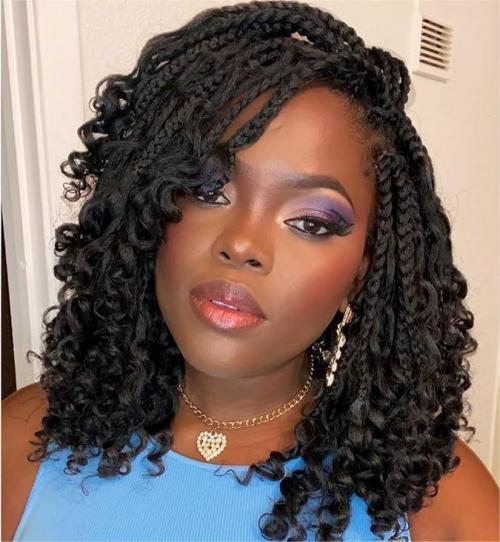 Box Braids With Curly Ends and Side Bangs — Braids 2027 for Medium Hair