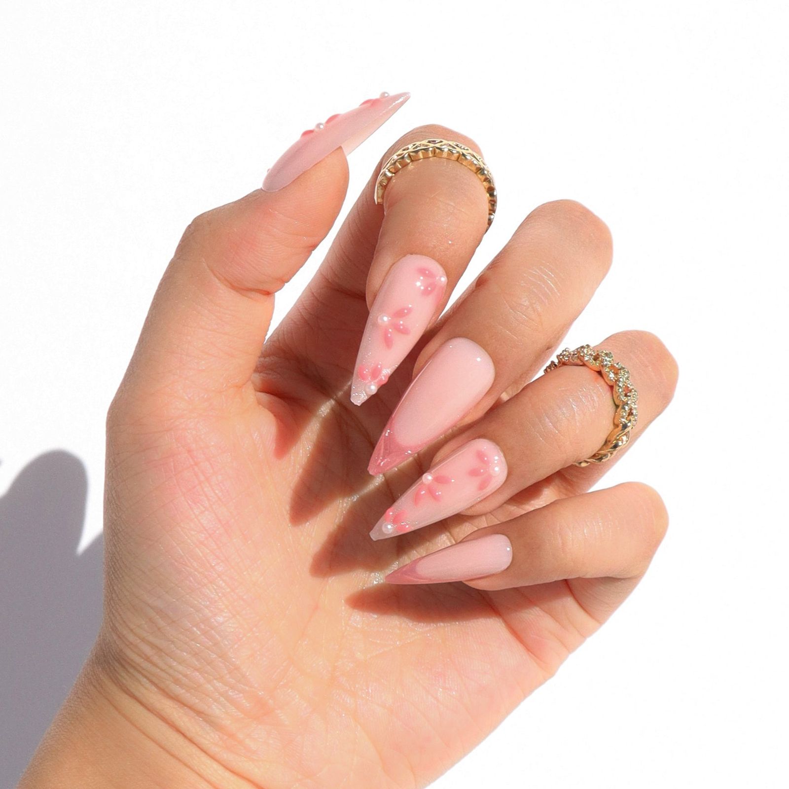 Sheer Pink Hand-Painted Floral Stilettos Sheer Pink Hand-Painted Floral Stilettos — Floral Stiletto Nails 2027