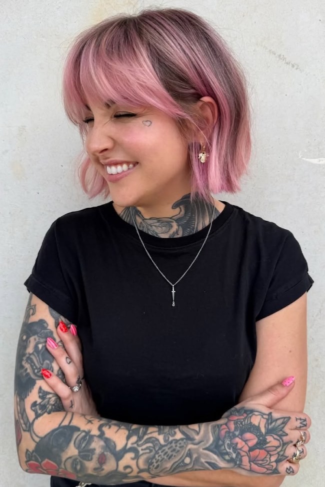 Pink Bob With Soft Curtain Bangs Pink Bob With Soft Curtain Bangs — Pink Bob 2027