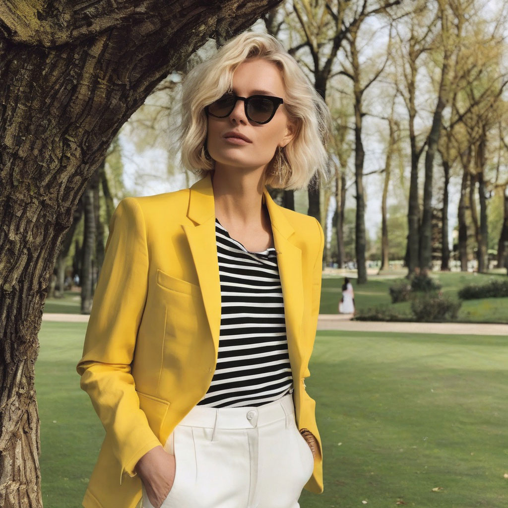 Bright Mustard Yellow Oversized Blazer Over Striped T-Shirt — Mustard Outfits 2027