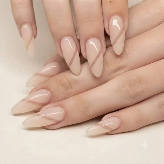Taupe Line Detail Stiletto Nails Taupe Line Detail Stiletto Nails — Simple Gymnastics Nails 2027