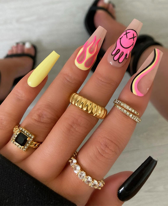 Nude Base Long Coffin Smiley Flames Nude Base Long Coffin Smiley Flames — Smiley Face Coffin Nails 2027