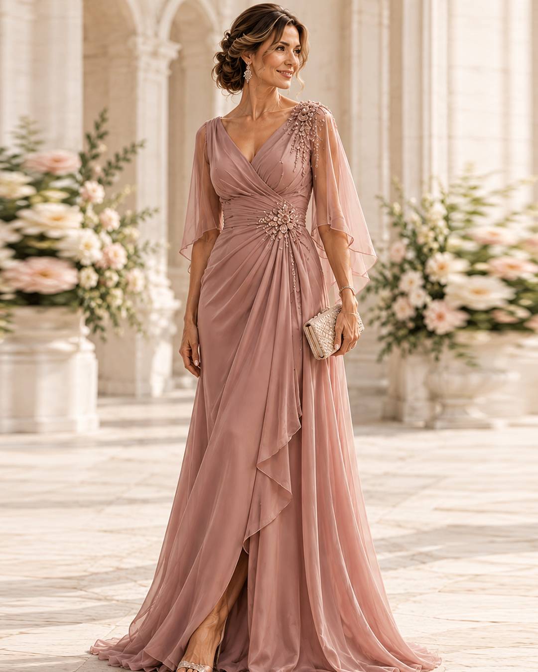 Elegant Evening: Dusty Rose Chiffon Gown Elegant Evening: Dusty Rose Chiffon Gown — Mom Outfits 2027