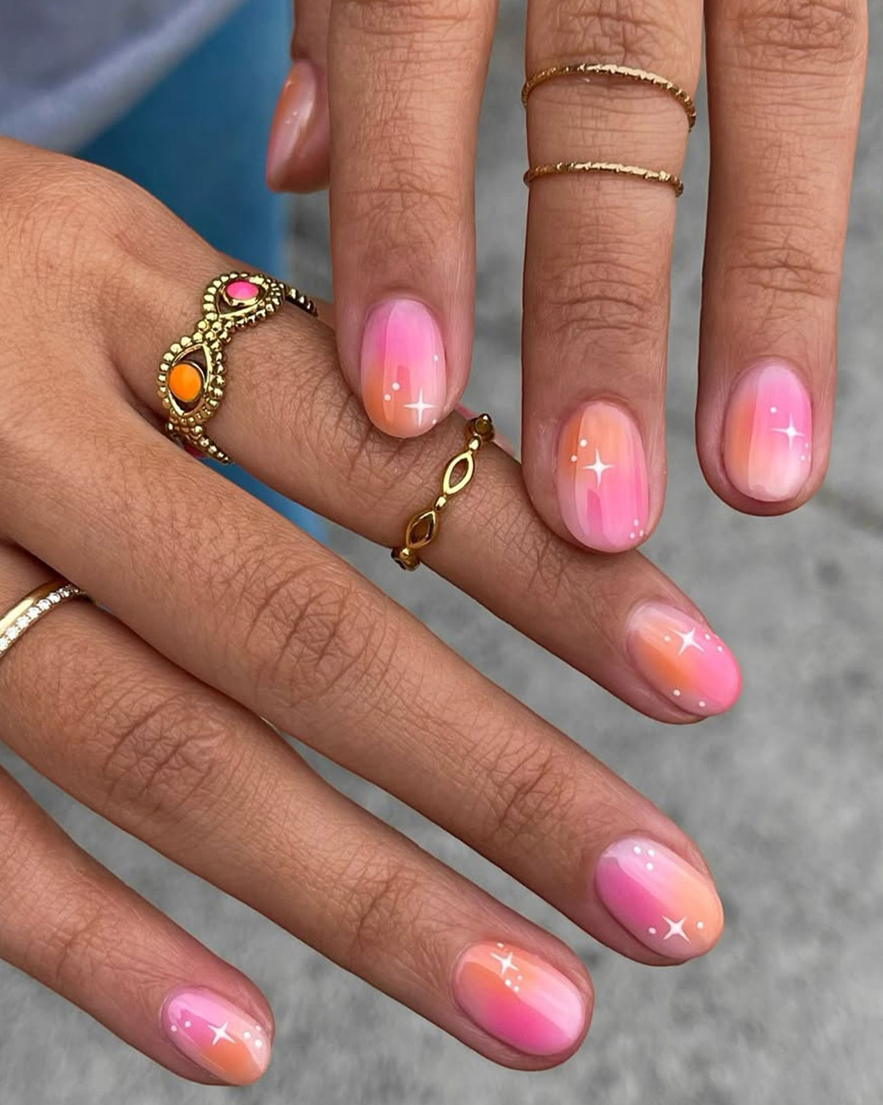 Vibrant Pink to Orange Ombre Stars Vibrant Pink to Orange Ombre Stars — Nails 2027 for Short Nail Beds
