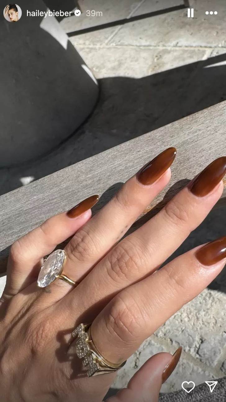 Chocolate Brown Glossy Almond Nails — Long Coffin Nails 2027