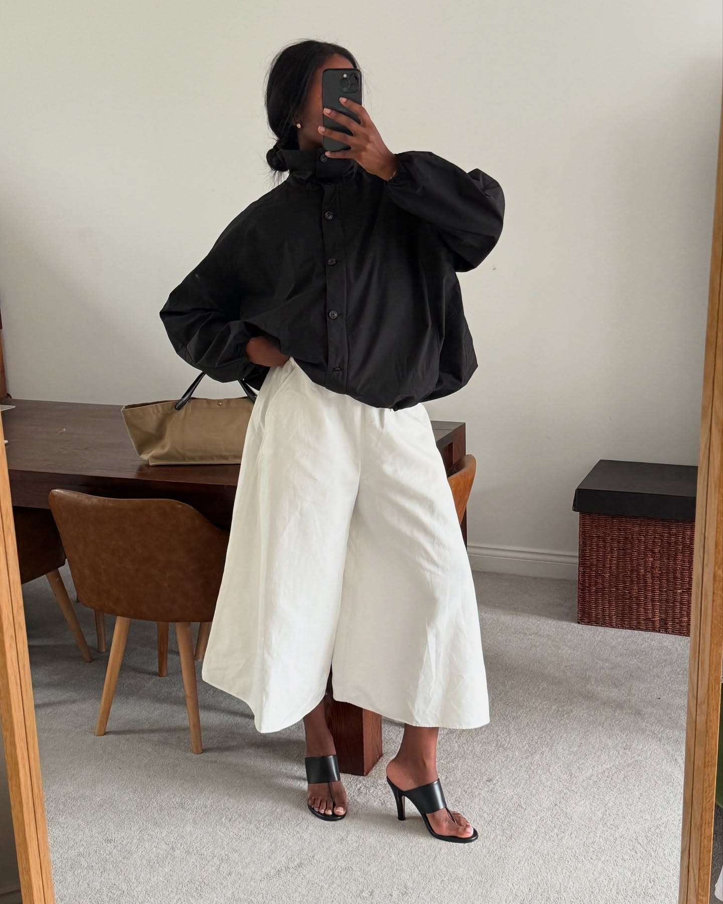 Oversized Black Button-Up and White Culottes — Black and White Outfits 2027