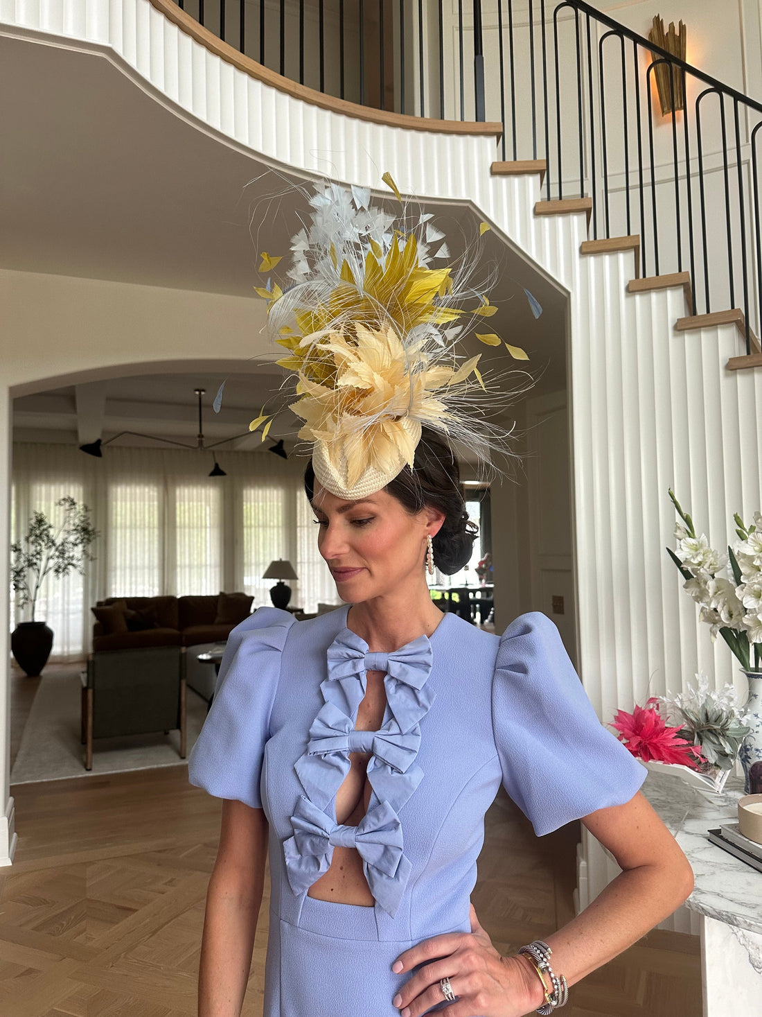 Light Blue Ruffled Dress and Yellow Fascinator — Kentucky Derby Outfits 2027