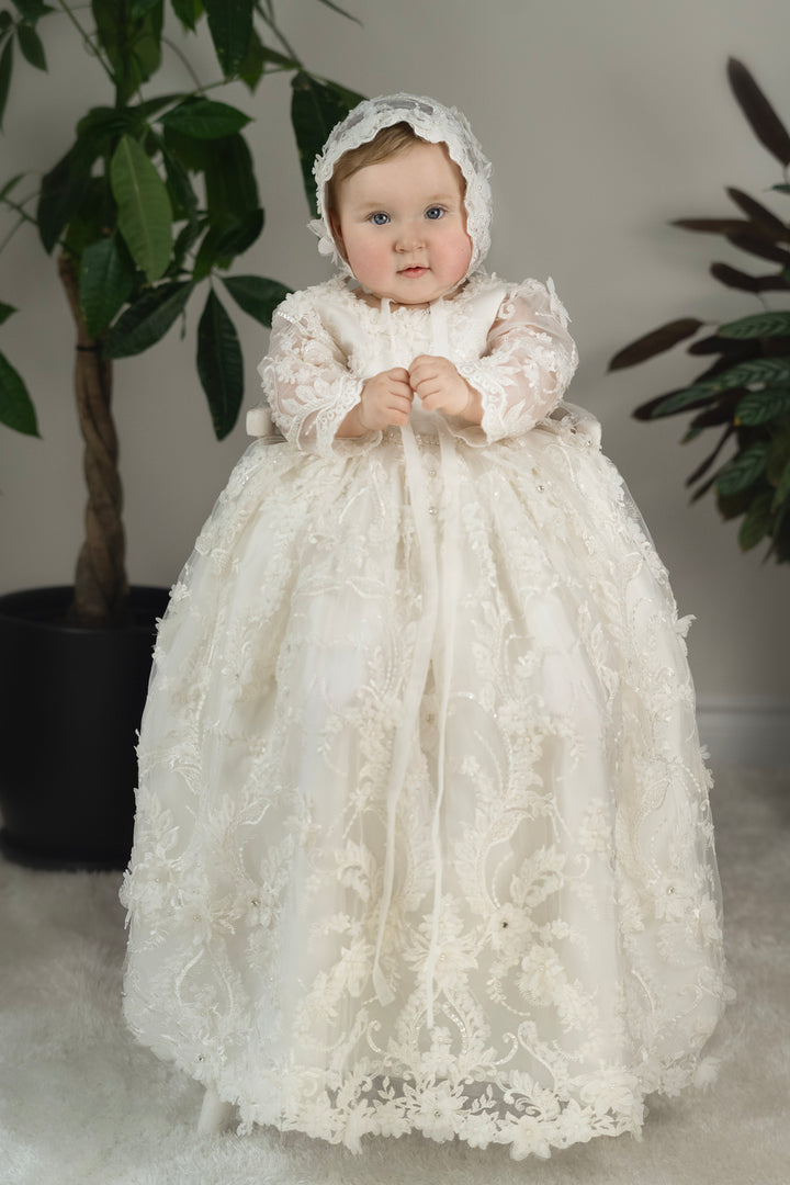 Heavily Embellished Ivory Lace Gown with Pearl Details — Christening Outfits 2027