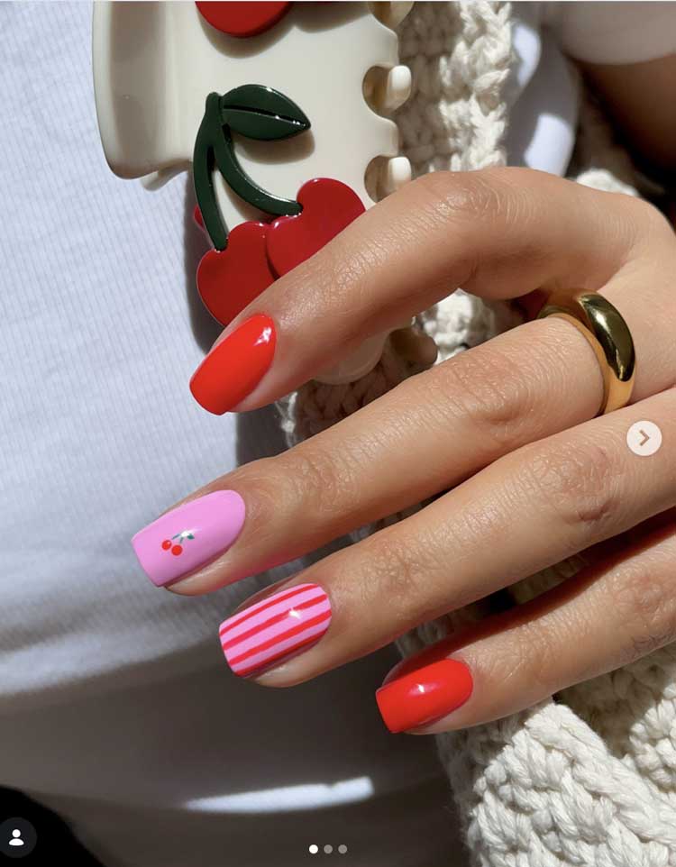 Short Square Mix: Red, Stripes, Cherry Short Square Mix: Red, Stripes, Cherry — Pink and Red Nails 2027