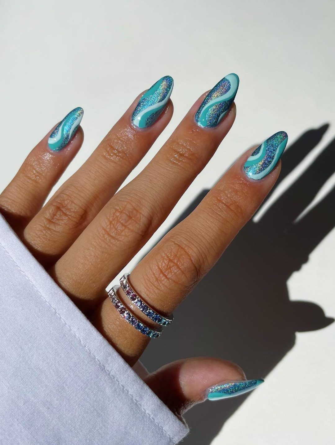 Glossy With Glitter Visual Idea — Turquoise Nails 2027