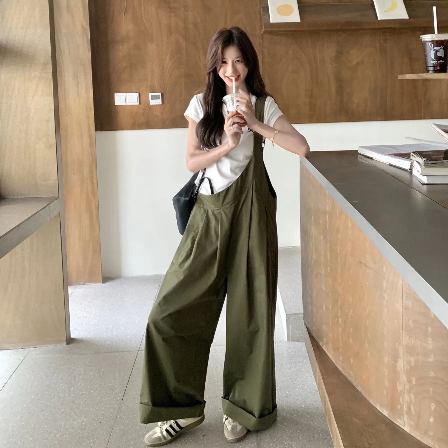Olive Green Cotton Twill Overalls with a White T-Shirt and Sneakers Olive Green Cotton Twill Overalls with a White T-Shirt and Sneakers — Overalls 2027