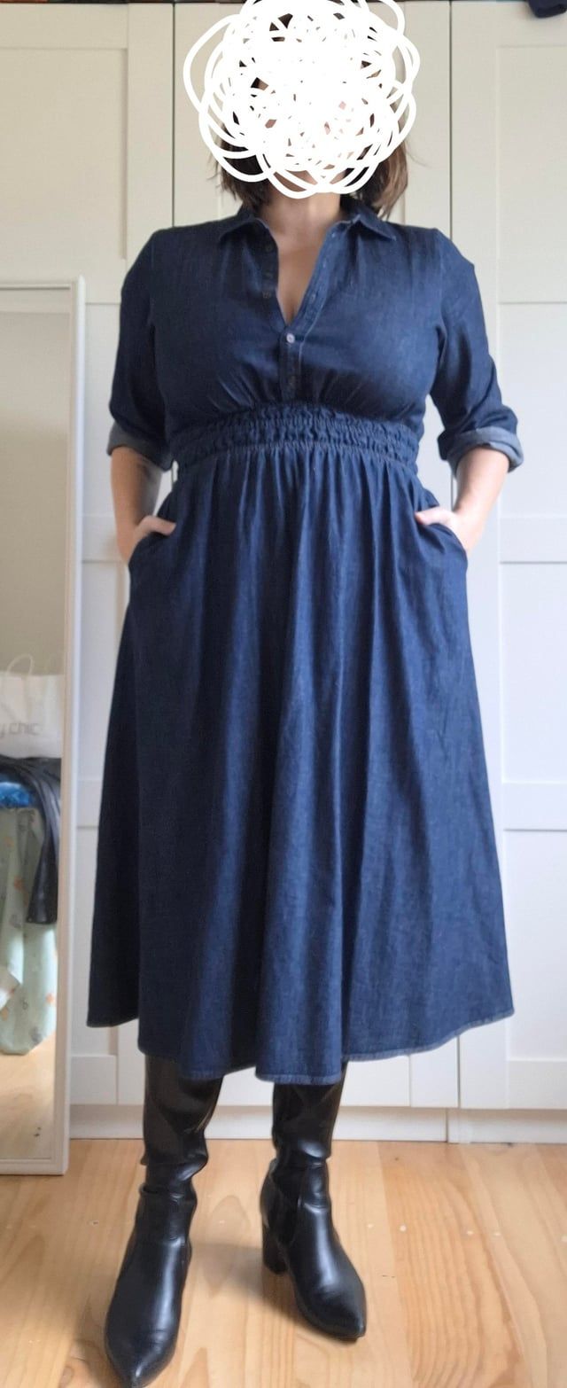 Dark Blue Denim Midi Dress for Work Dark Blue Denim Midi Dress for Work — Winter Outfits 2027 for Work