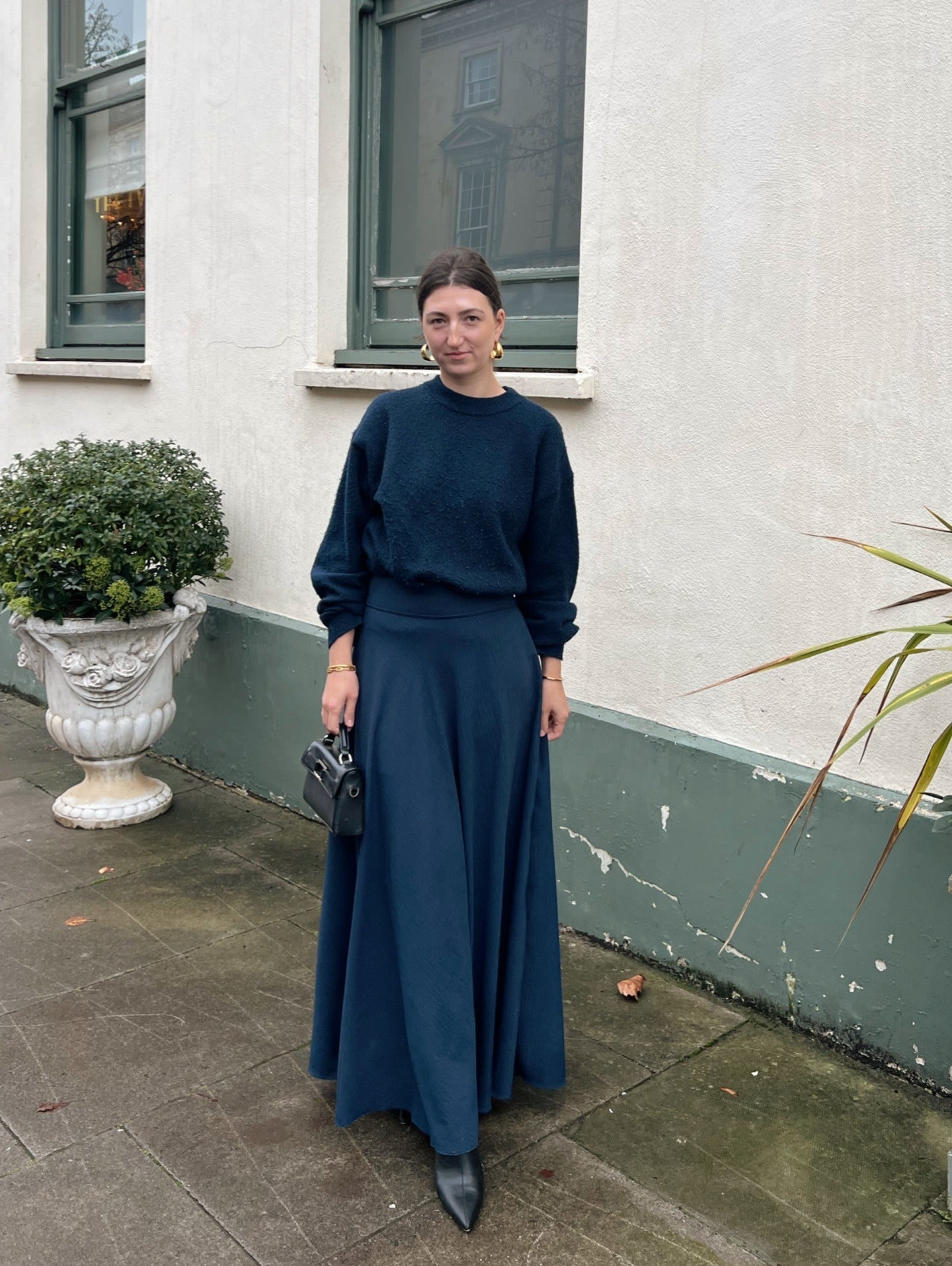 Effortless Chic: The Monochromatic Navy Sweater and Maxi Skirt Effortless Chic: The Monochromatic Navy Sweater and Maxi Skirt — Modest Outfits 2027