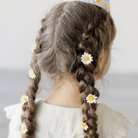 Classic Double Braids With Flower Accents — Kids Braids 2027