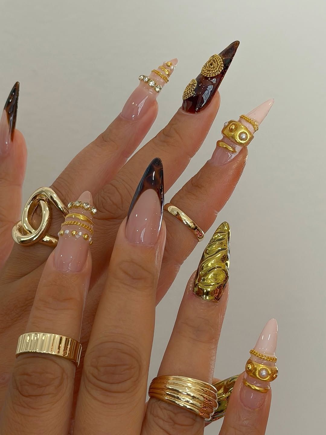 Gold Embellishments on Dark Brown French Gold Embellishments on Dark Brown French — Gold Birthday Nails 2027