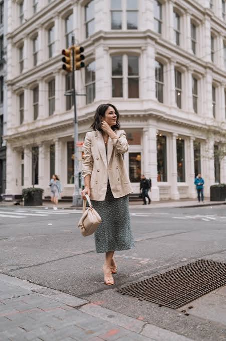 Beige Blazer and Patterned Midi Skirt: Classic Polish for a Spring Date Beige Blazer and Patterned Midi Skirt: Classic Polish for a Spring Date — Spring First Date Outfits 2027