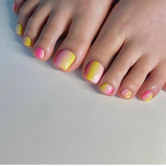 Soft Yellow to Pink Glossy Ombre Soft Yellow to Pink Glossy Ombre — Ombre Toe Nails 2027