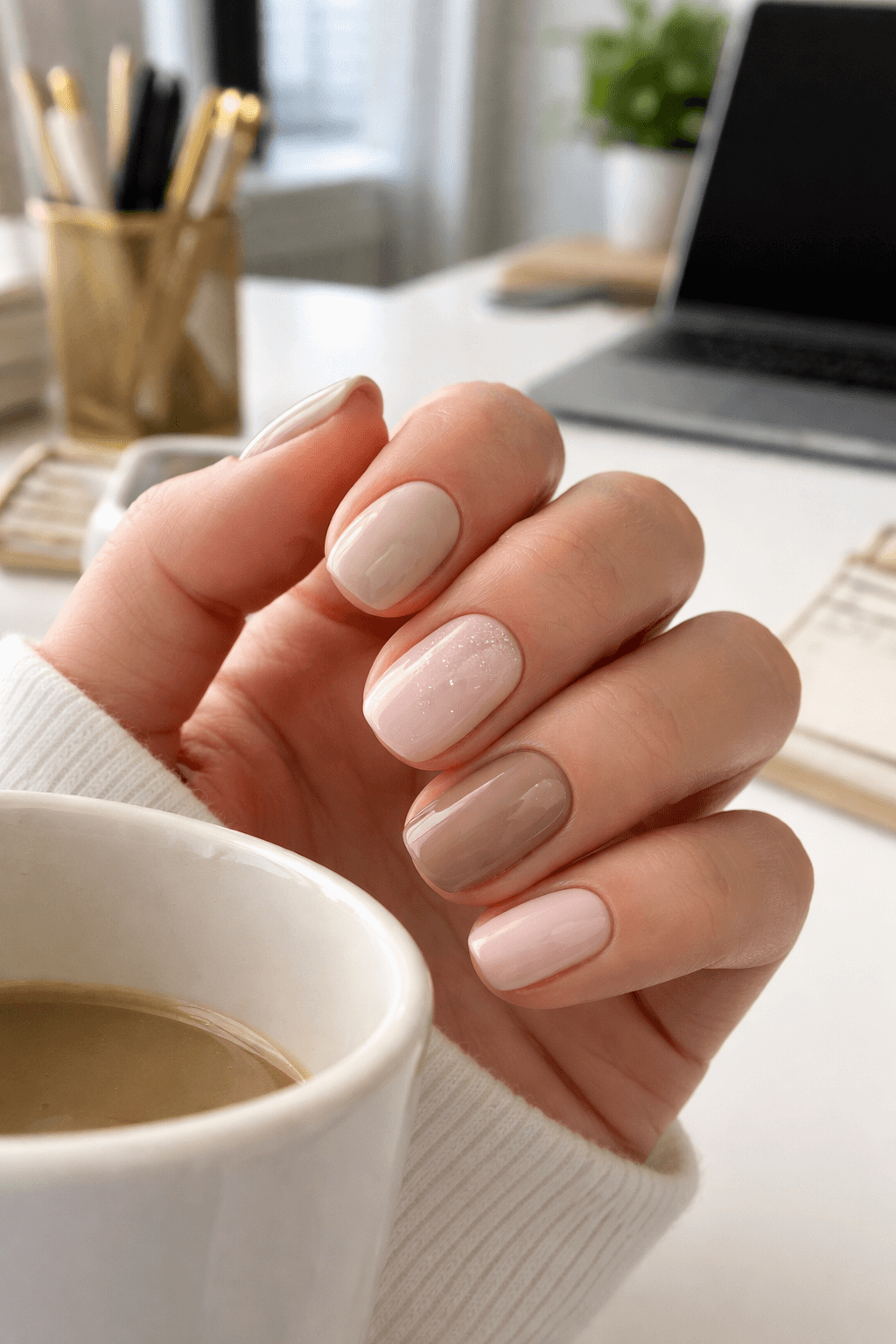 Subtle Glitter Accent Nude Nails — Nail Colors 2027