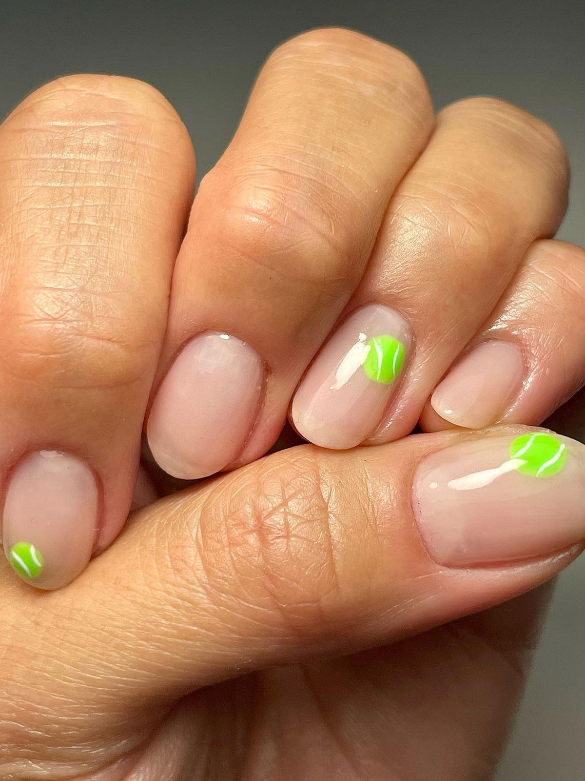 Subtle Nude With Neon Green Tennis Balls Subtle Nude With Neon Green Tennis Balls — Tennis Nails Team Colors 2027