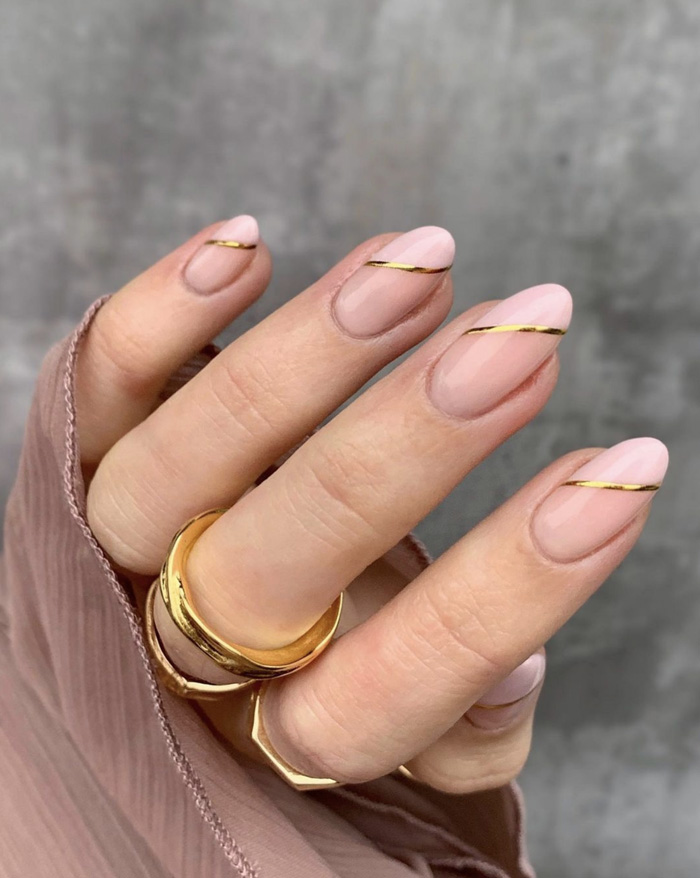 Sheer Pink Nude Gold Stripe Sheer Pink Nude Gold Stripe — Simple Wedding Nails 2027