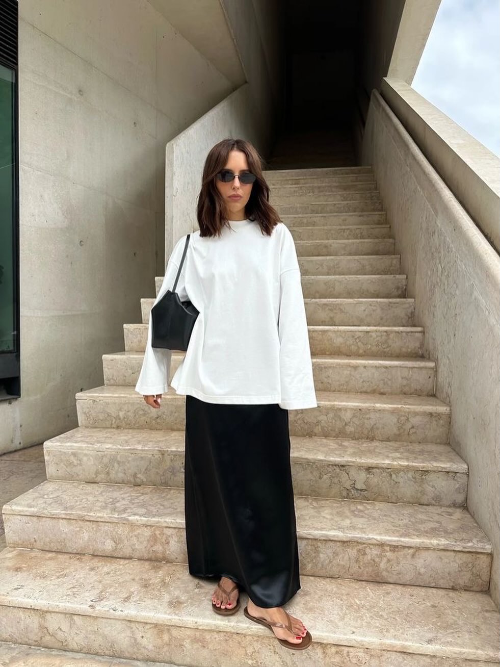 Oversized White Tee Tucked into a Satin Maxi Skirt Oversized White Tee Tucked into a Satin Maxi Skirt — Casual Outfits 2027