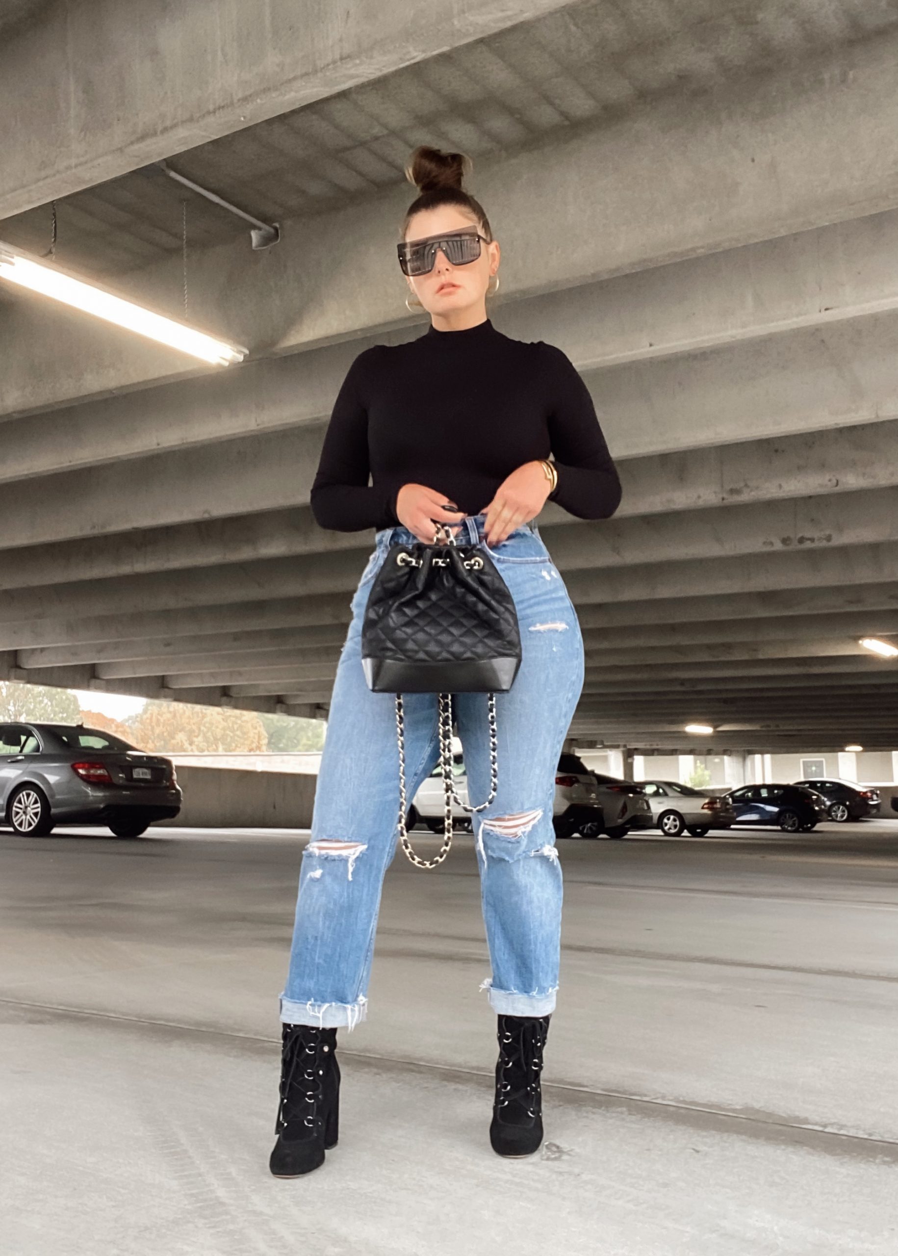 Edgy Basics: Ripped Jeans with Mock Neck and Bucket Bag Edgy Basics: Ripped Jeans with Mock Neck and Bucket Bag — TikTok Outfits 2027