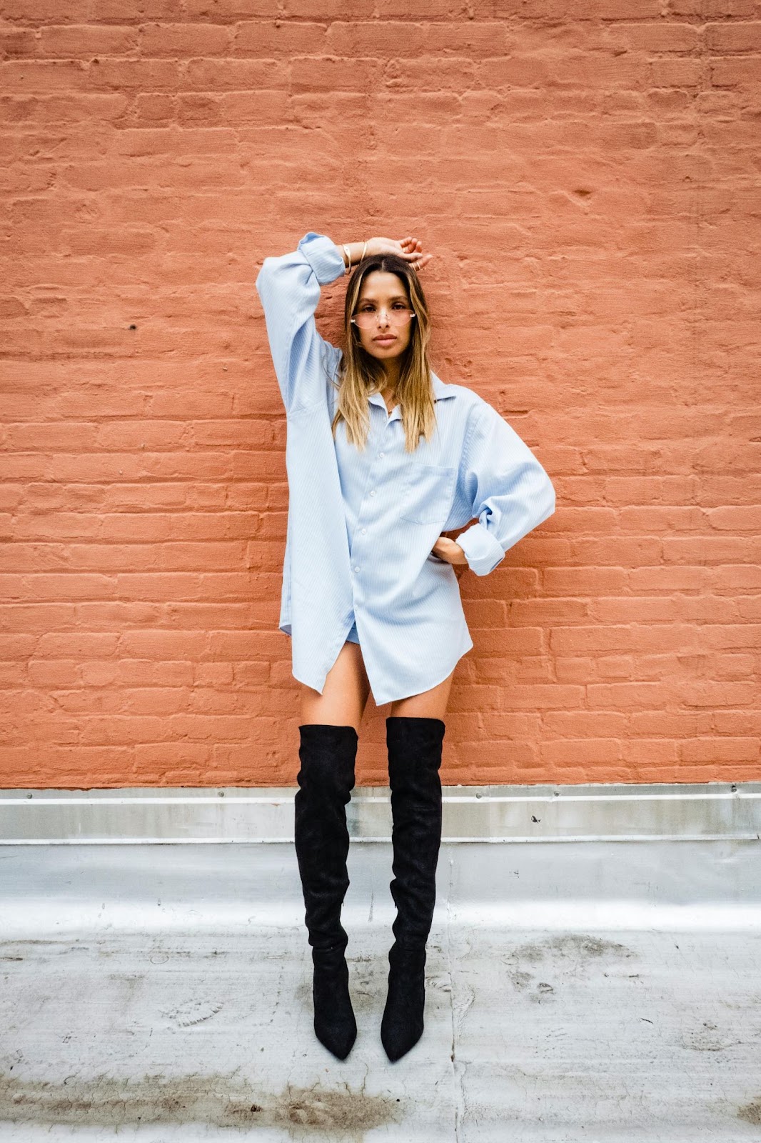 Striped Oversized Shirt Under Grey Blazer with Loafers — Oversized Shirt Outfits 2027