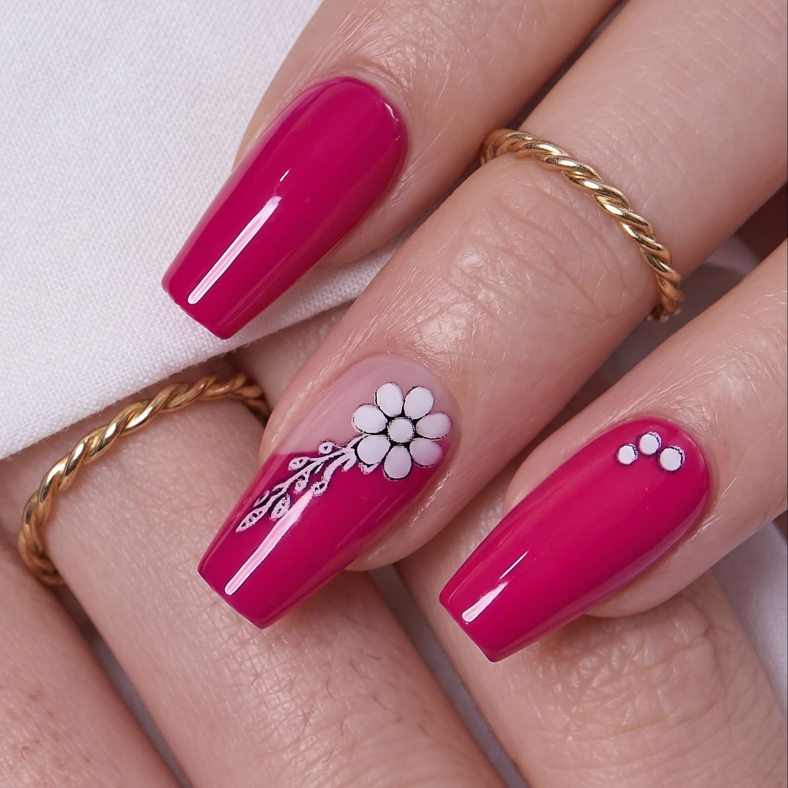 Hot Pink Floral Sticker Medium Coffins Hot Pink Floral Sticker Medium Coffins — Floral Coffin Nails 2027