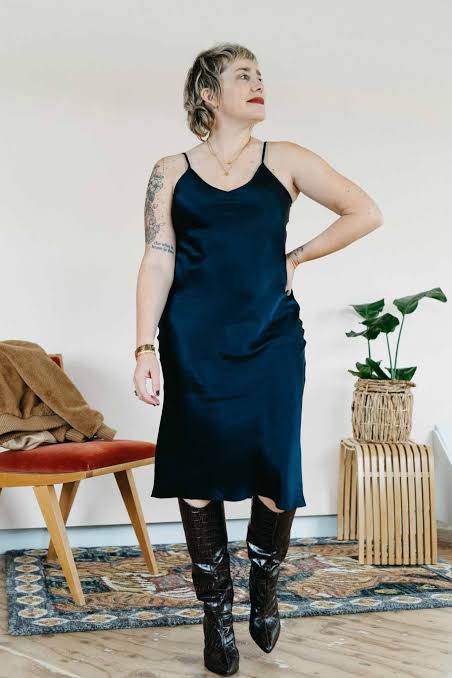 Champagne Silk Slip Dress Styled for a Holiday Event with T-shirt and Faux Fur — Silk Dresses 2027
