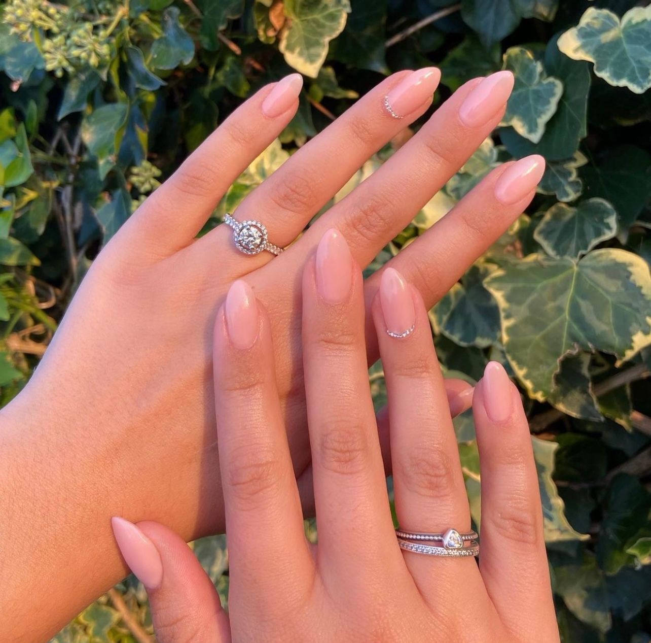 Medium Almond with Minimalist Silver Curve Medium Almond with Minimalist Silver Curve — Light Pink Wedding Nails 2027