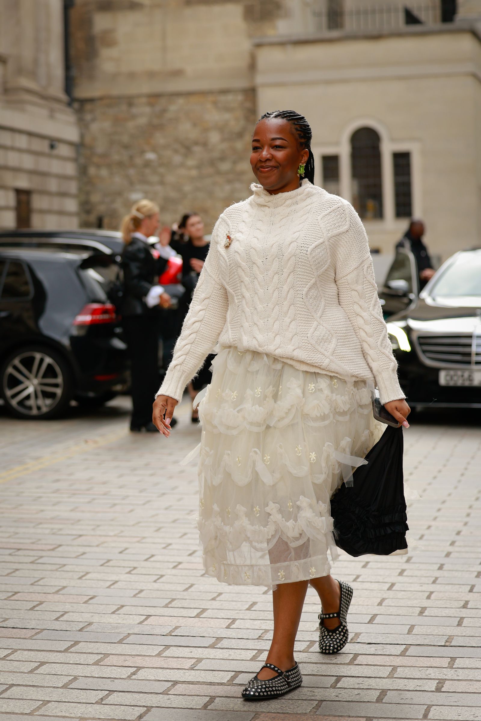 Cozy Autumn Layers: Tiered Lace Skirt with Cable-Knit Sweater — Lace Skirt Outfits 2027