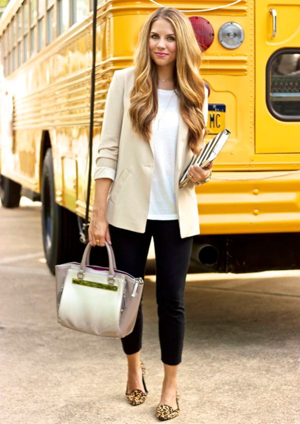 Beige Blazer and Slim Trousers with Leopard Accents Beige Blazer and Slim Trousers with Leopard Accents — Meet the Teacher Outfits 2027