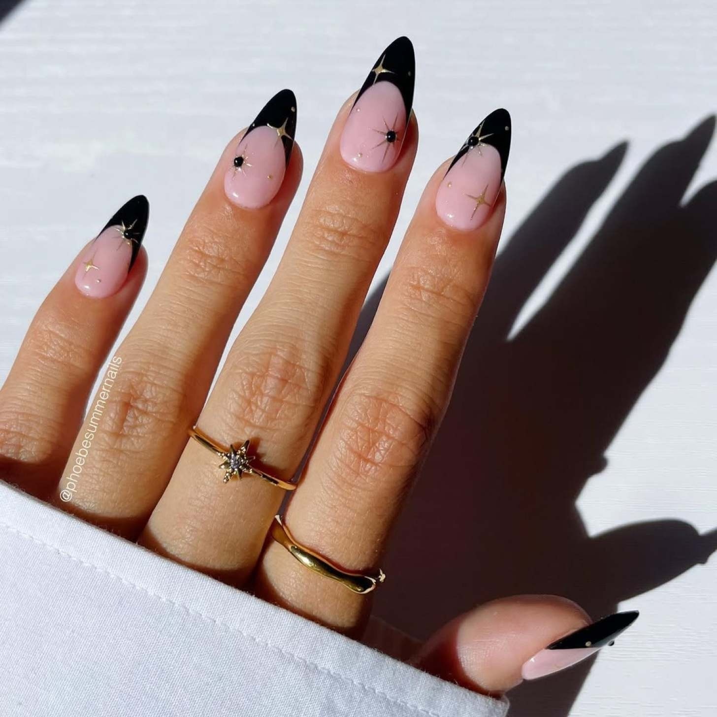 Sheer Nude with Gold Stars and Dots Stilettos Sheer Nude with Gold Stars and Dots Stilettos — Nails 2027 for Black Dress